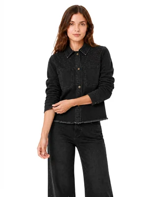 Blusa camisera denim manga larga para mujer