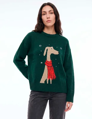 Suéter navideño cuello redondo para mujer