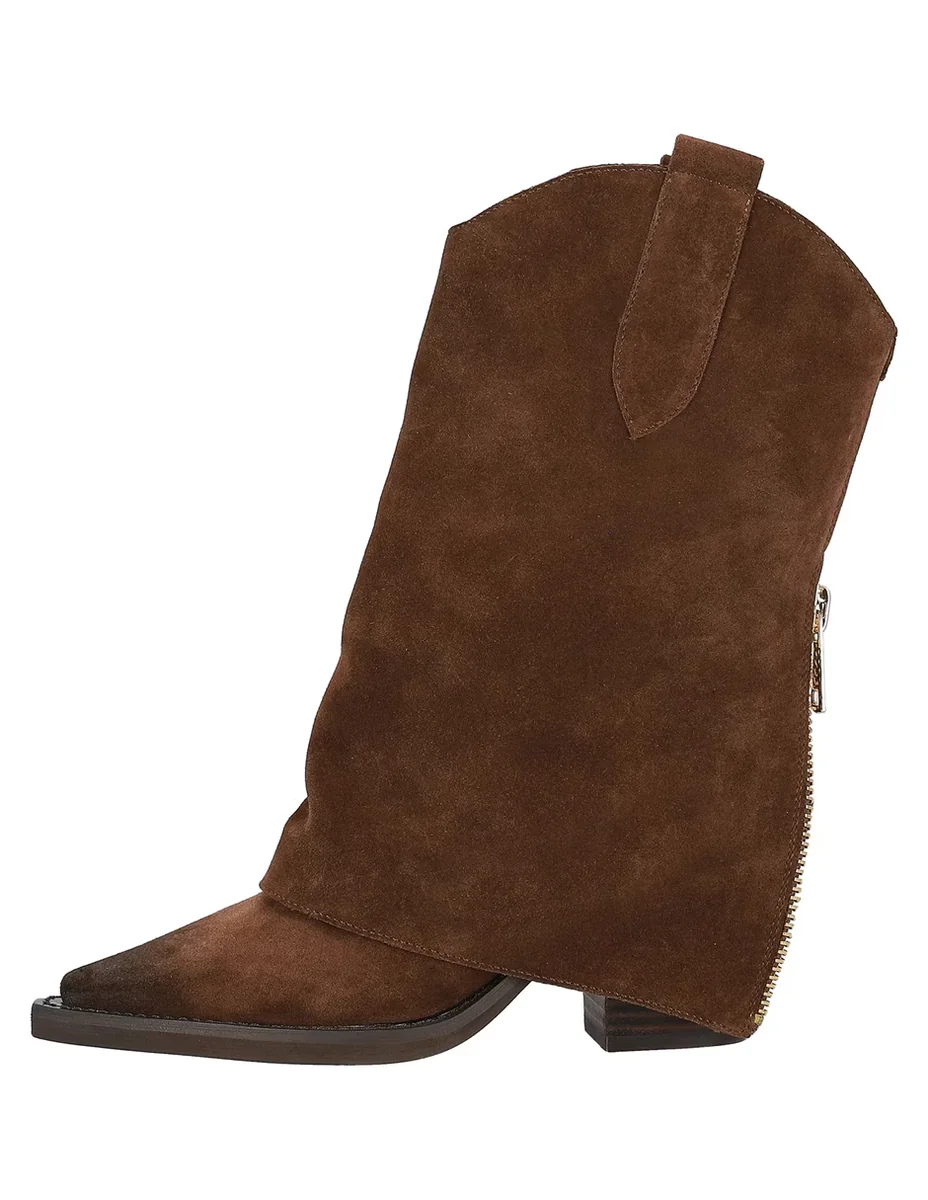 Bota media pierna de piel para mujer