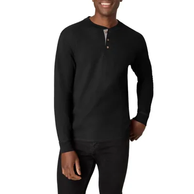 Camiseta Hanes Beefyt Henley para hombre color Ébano talla 3XL