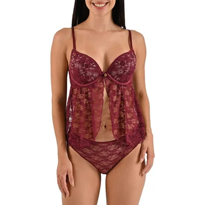 Babydoll con Transparencia y Encaje Daisy Fuentes para Mujer