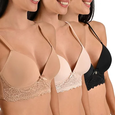 Set 3 Brasier con Varilla Y Encaje Daisy Fuentes para Mujer