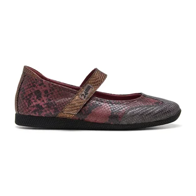 Balerina Textura Animal Print Serpiente 24 Hrs Vino Ajuste Velcro para Mujer