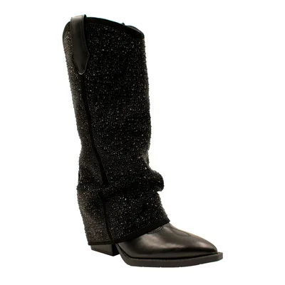 Bota Vaquera con Pedrería Efe Negro para Mujer