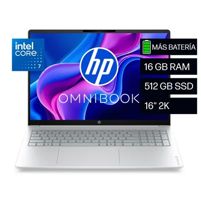Laptop HP OmniBook 3 16-bu0070la, Intel Core 7, 16 GB RAM, 512 GB SSD, 16" 2K, Windows 11 Home