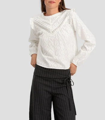Blusa Canesú Aina manga larga sólido Mujer