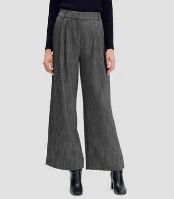 Pantalón palazzo con pinzas tiro alto tejido sal y pimienta Mujer