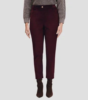 Pantalón Carrot Burdeos De Pana Con Stretch Tiro Alto Mujer