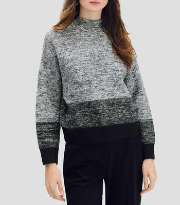 Suéter tejido combinado gris con negro efecto mohair cuello perkins Mujer