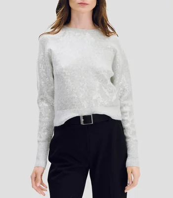 Suéter corto gris efecto mohair con lentejuelas Mujer
