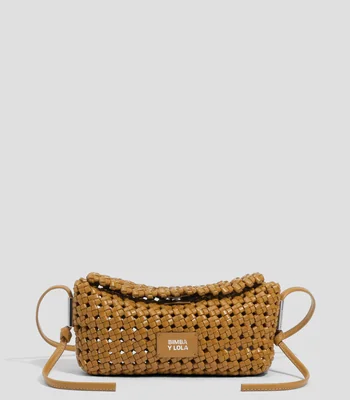 Bolsa crossbody café de cuero trenzado Mujer