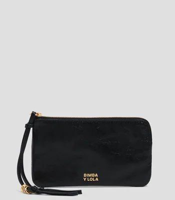 Monedero grande negro en piel liso Mujer