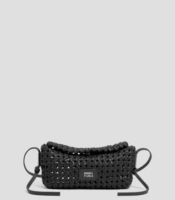 Bolsa crossbody negra de cuero trenzado Mujer