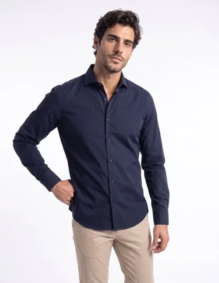 Camisa business casual de algodón manga larga para hombre