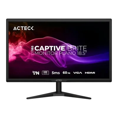 Monitor Acteck Captive Brite CB185 Plano 18.5 Pulg, Panel TN, 60 Hz, 5 ms, HD, VESA 75 mm, HDMI, VGA, Negro