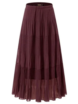Falda Maxi de Chiffón NASHALYLY con Cintura Alta Elástica y Pliegues