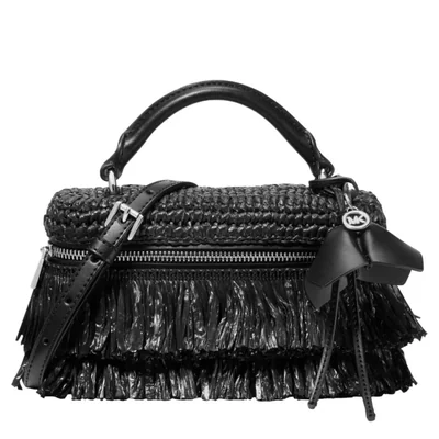 Bolso de mano Michael Kors Jana Negro/Negro con paja de crochet