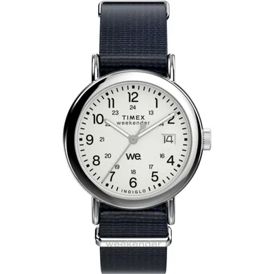 Reloj Timex Weekender unisex con correa azul de 37 mm y esfera blanca