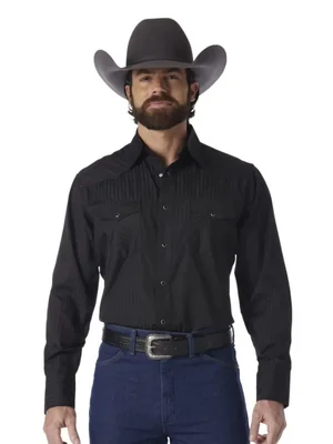 Camisa Wrangler negra de manga larga con botones de presión algodón