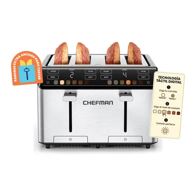 Chefman - Smart Touch Tostador 4 Rebanadas Digital, 6 Definiciones De Tonalidad.