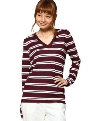 Sueter Lacoste De Punto Fino A Rayas Color Vino Para Mujer