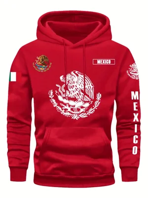 Sudadera capucha rojo 02 estampado ligero deportivo cálido México bandera logo águila escudo