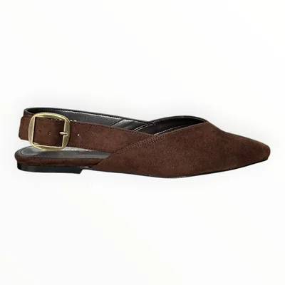 Flats Slingback De Gamuza Café Con Hebilla Grande Senties