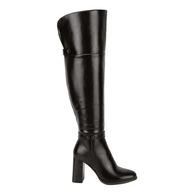 Bota de mujer, casual, extra larga, con tacón ancho y alto, acabado napa, color café, mod. 1317136