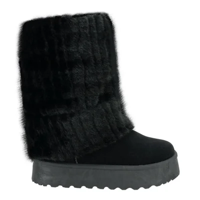Bota de mujer, con plataforma, de peluche, acabado ante, color negro, mod. 1325665