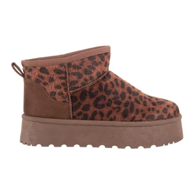 Bota de mujer, de tipo invernal, con plataforma, estampado leopardo, color café, mod. 1325668