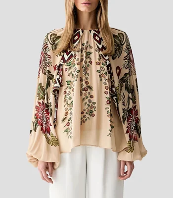 Blusa estampada manga larga Mujer