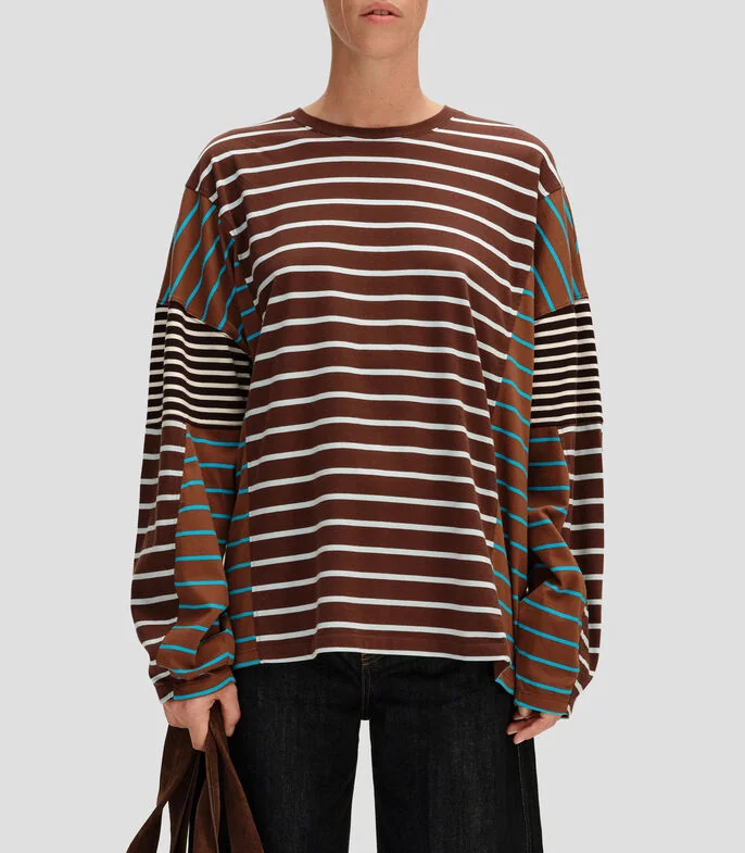 Playera cuello redondo manga larga de rayas Mujer