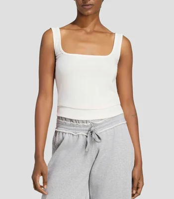 Tank Top cuello cuadrado sin mangas liso Mujer
