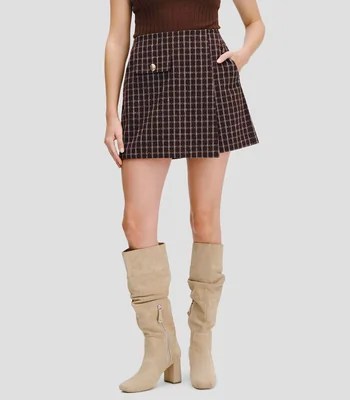Falda short de paño a cuadros Mujer