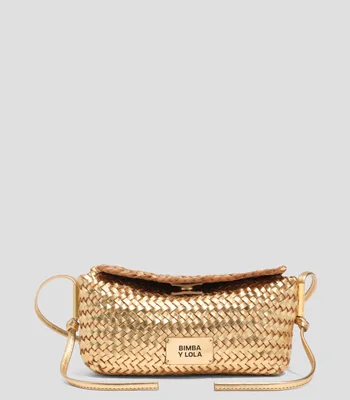Bolsa mini crossbody dorada de cuero trenzado Mujer