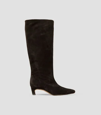 Botas altas Gala de tacón bajo cuadrado en piel Mujer