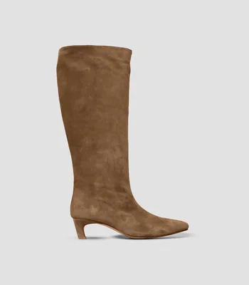 Botas altas Gala de tacón bajo cuadrado en piel Mujer
