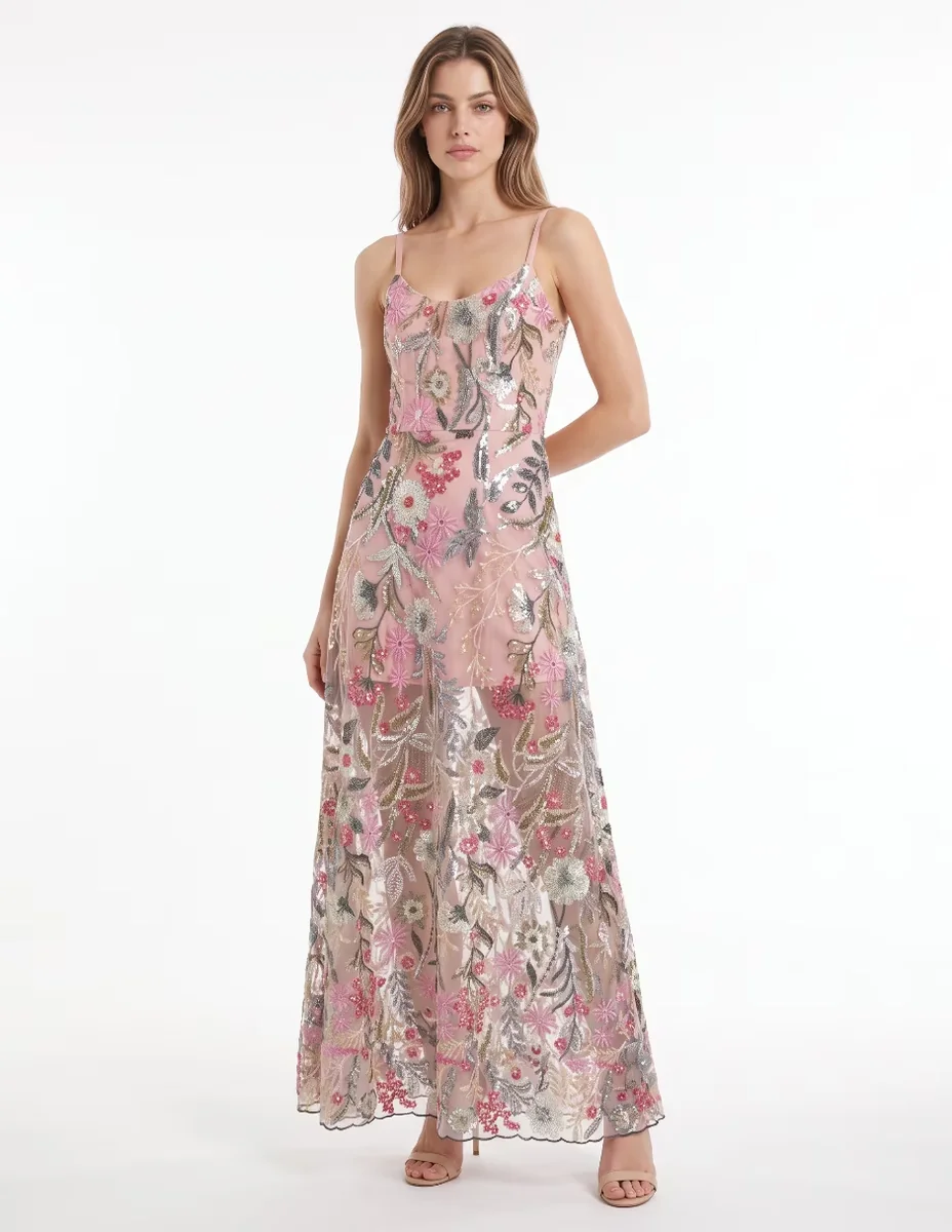 Vestido maxi de fiesta escote medio