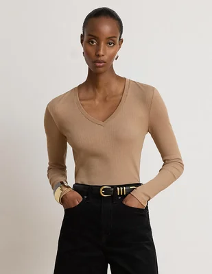 Playera manga larga cuello v para mujer