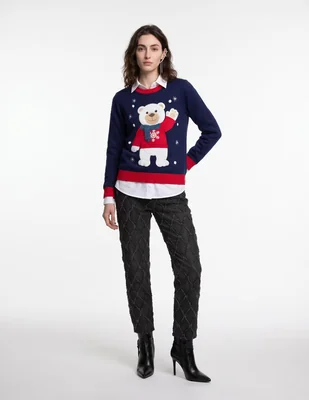 Suéter navideño cuello redondo para mujer