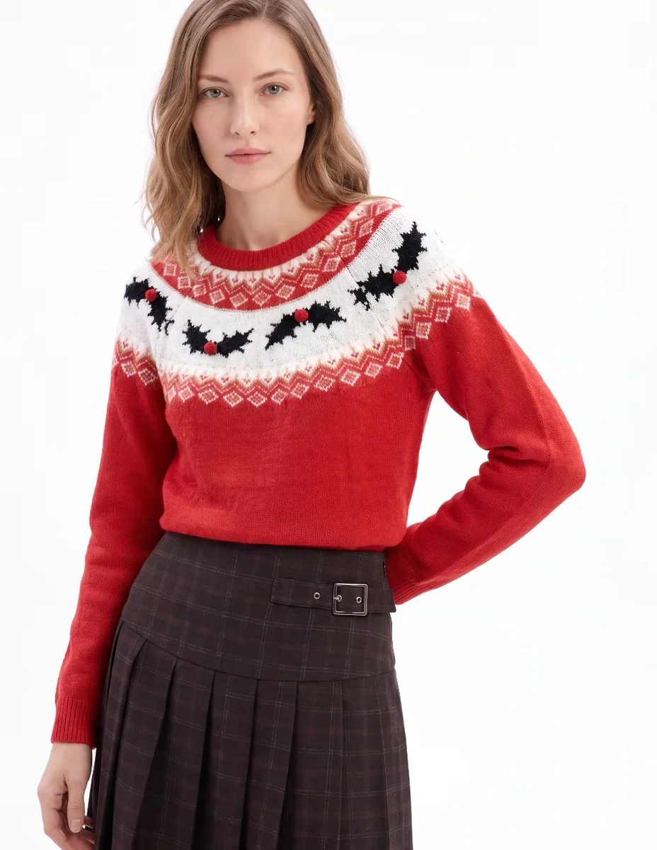 Suéter navideño cuello redondo para mujer