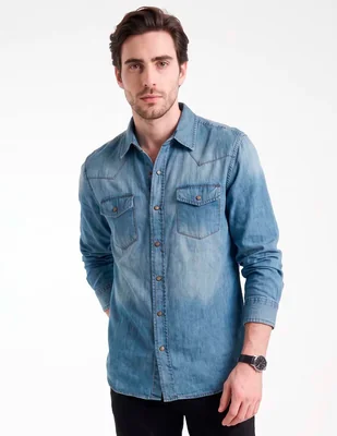 Camisa de algodón manga larga para hombre