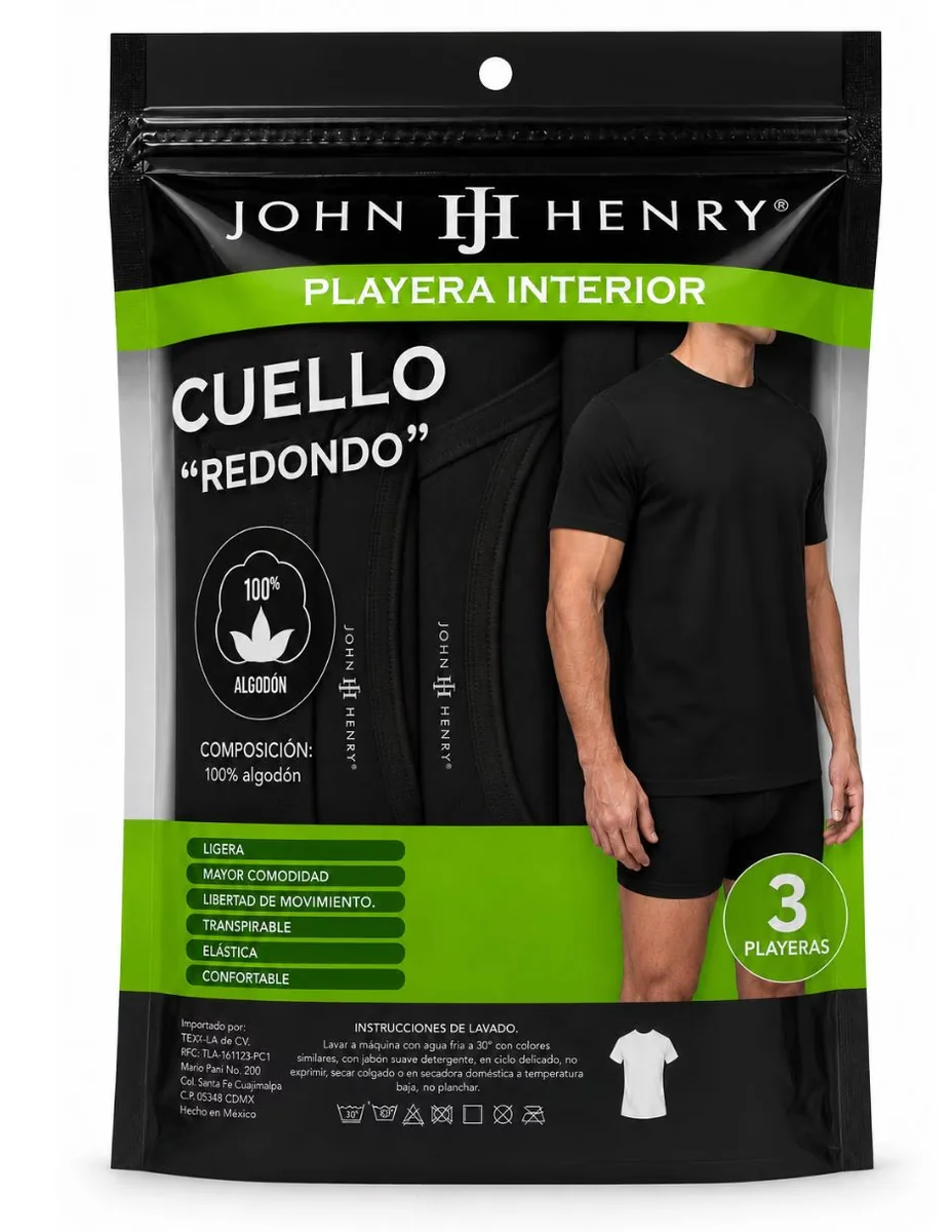 Playera john henry cuello redondo para hombre