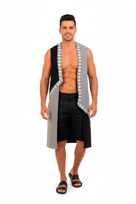 Salida de Baño para Caballero A ÁNGELOZANO AL-W83 de Lino Gris y Negro | Diseño Elegante Hombre