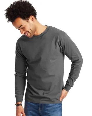 Camiseta Hanes XL Gris Ahumado 2 Unidades Manga Larga