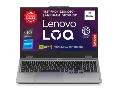 Portátiles Tradicionales Lenovo Lenovo Laptop Gamer Loq Rtx 5050|15.6' Fhd Intel Core I5 |24gb Ram 512gb Ssd| Pc Con Ia | Nvidia