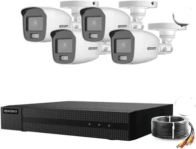 Kit De Seguridad Epcom 4 Cámaras Bala Colorvu Full Hd 1080p Con Micrófono Integrado Dvr 4 Canales Y Accesorios De Instalación