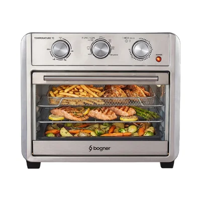 Horno Freidora De Aire Bogner 25l Baf25 6 En 1 Acero Inoxidable Con Rostizador
