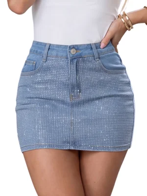 Falda De Mezclilla Con Brillos Malabis Corte Ajustado Mezc-1015 Azul Moderna Y Elegante Para Mujer