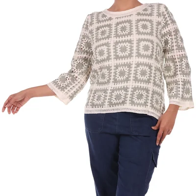 Blusa de Crochet Geométrica Alfred Dunner para Mujer